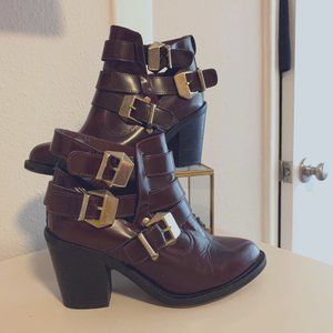 TBH Burgundy Moto-Style Ankle Boot Size 6.5